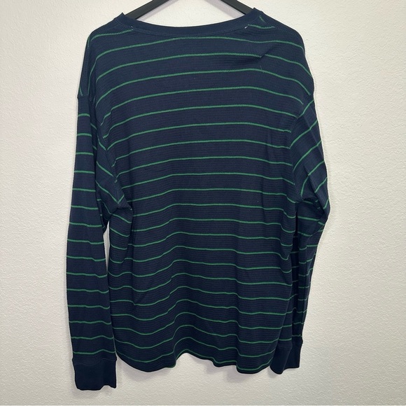 Faded Glory Long Sleeve Shirt 2XL — Navy with Green Stripes, Comfortable Fit - Picture 4 of 4